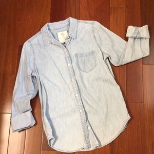 Denim button up top.